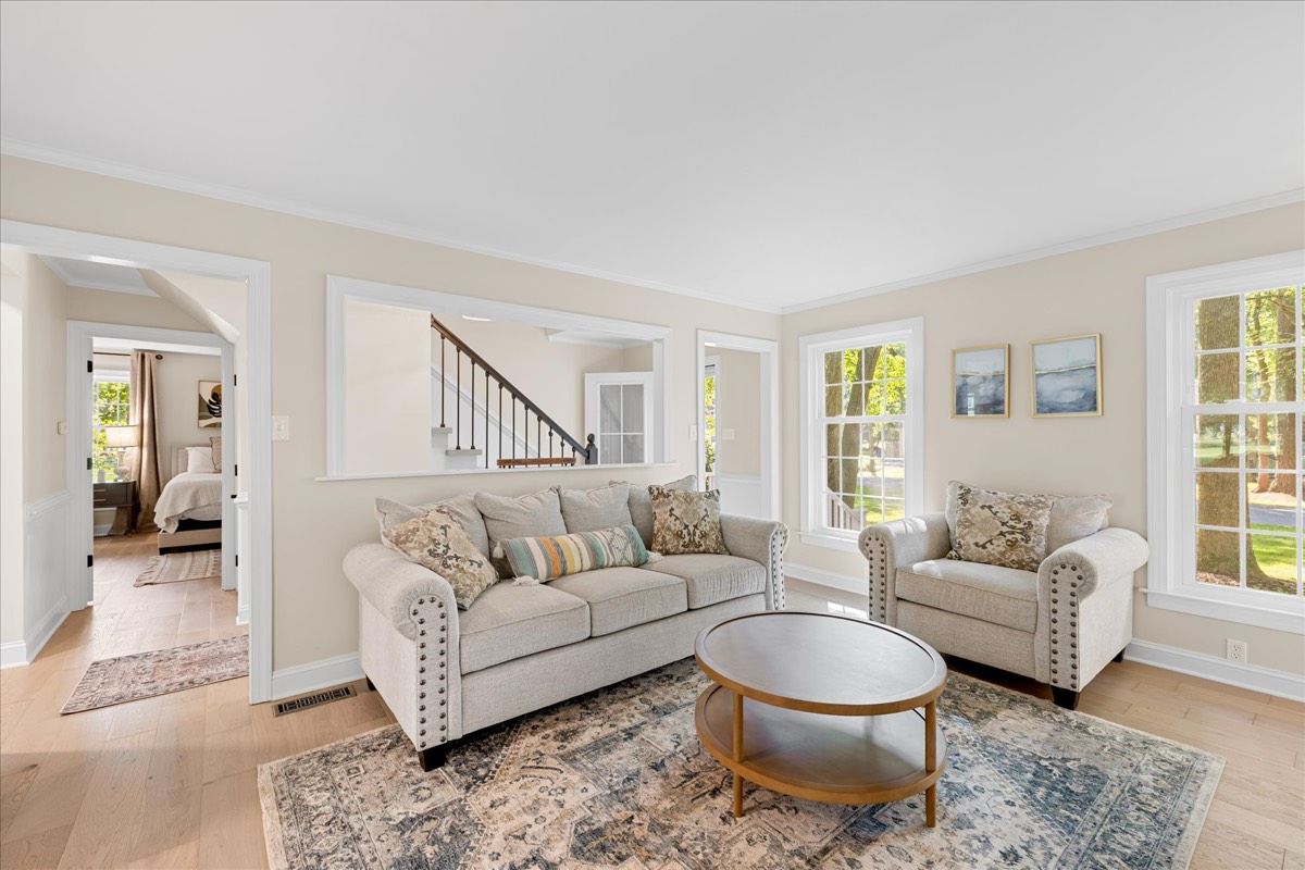 Living room with view into great room